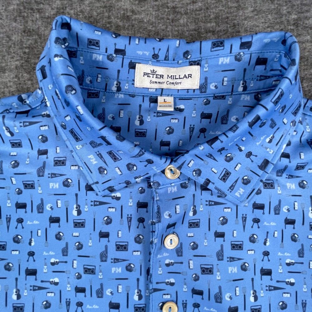 Peter Millar Landmark Tailgate Polo Large Blue Dallas Country Club Golf Shirt - Picture 5 of 12